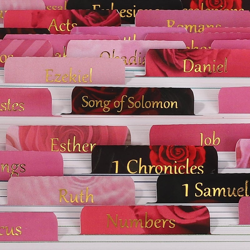 thinkor Laminated & Reposition Bible Tabs, Gold Foil Pink Rose, Large Print Christian Gift for Women, Easy to Read and Apply Bible Journaling Tabs (Gold Pink Rose) - Image 1